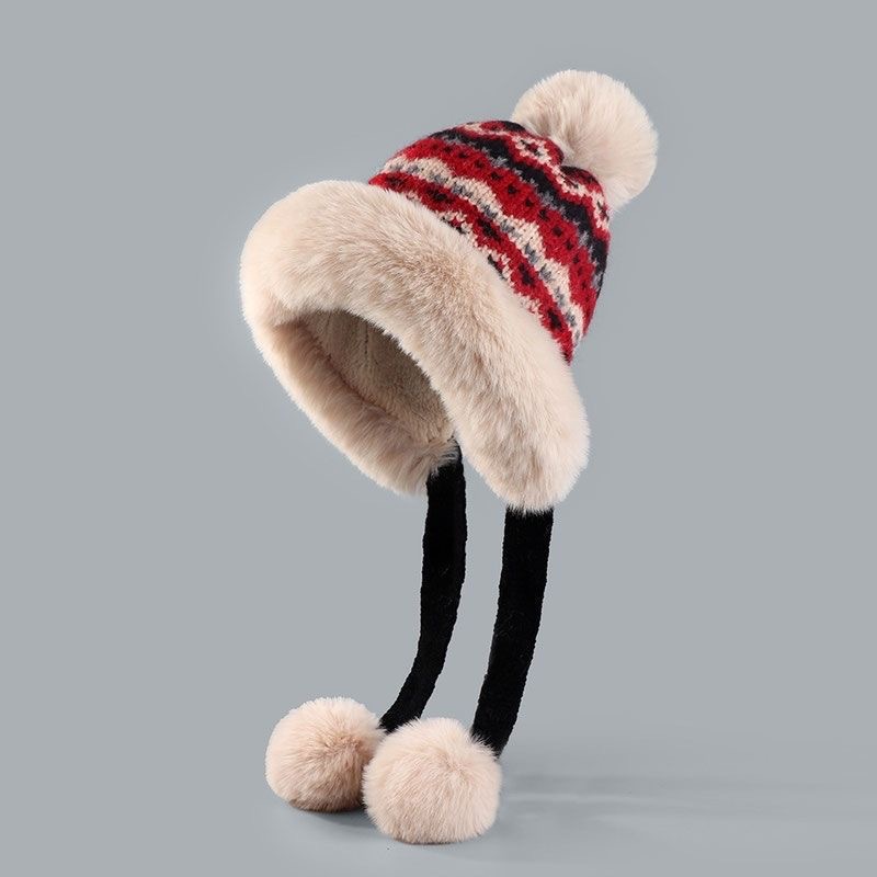 New Knitted For Women Winter Fleece Lined Thickened Warm Pom Outdoor Cycling Ear Protection Cold Resistant Hat_voghion.com