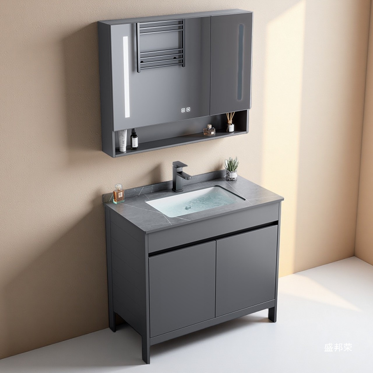 Slate Floor-Standing Washroom Smart Mirror Bathroom Cabinet Space Aluminum Bathroom Cabinet Wholesale Household Washbasin No