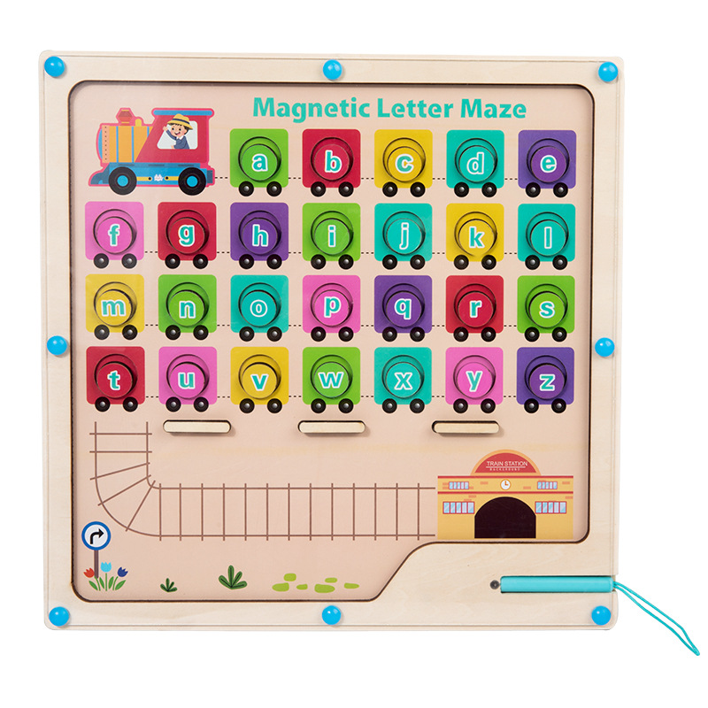 Granos de la pluma magnética de los niños letras inglesas a juego clasificación de color magnético laberinto educación temprana juguetes educativos de madera