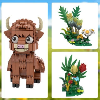 MOC高地牛宝宝积木摆件彩袋装Highland cow baby积木玩具一件代发