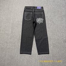 跨境外贸alwaydowhatyoushoulddo紫色皮标牛仔裤ADWYSD宽松休闲裤