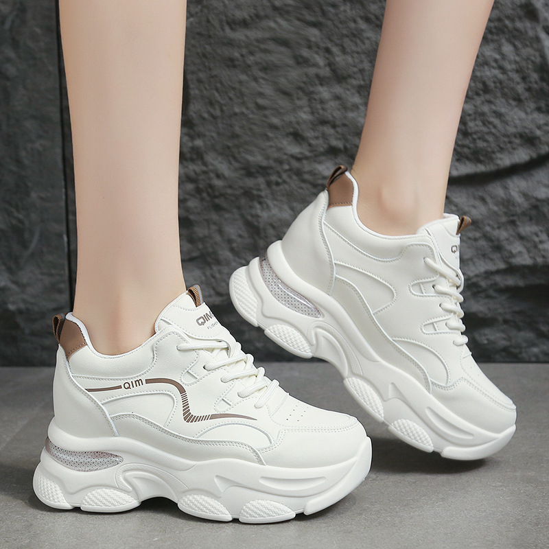 Women's 2025 New Versatile Thick-Soled Comfortable Breathable Casual Sports White Shoes with Inner Height Increase