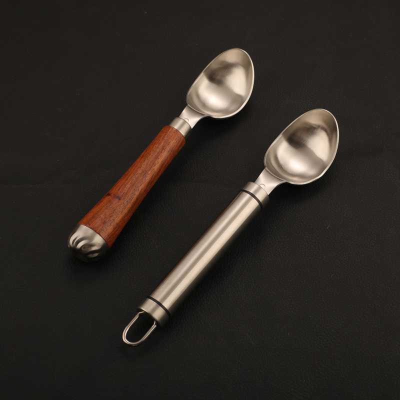 304不锈钢冰淇淋挖勺挖圆球器花梨木勺子水果挖肉西瓜雪糕挖球勺