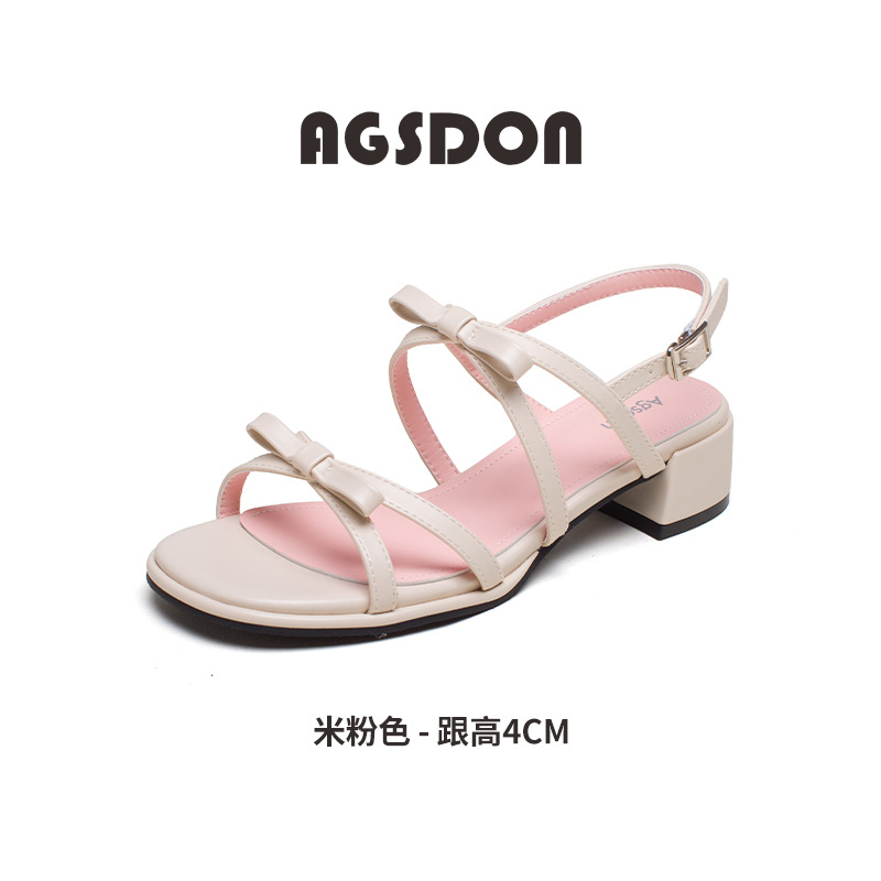 Sandalias de tacón grueso Augu Shiden para mujer, nuevo estilo francés de verano 2025, adecuadas para usar con faldas, zapatos individuales con lazo estilo hada.