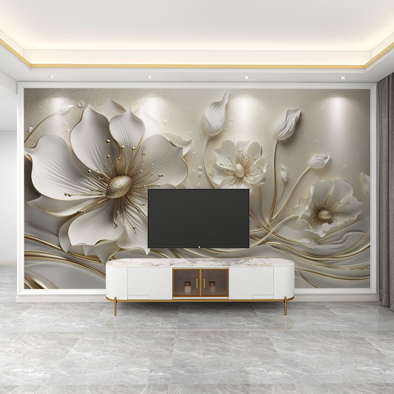 壁紙 3D 立体レリーフフランス花テレビの背景壁壁紙リビングルームの壁布寝室の壁布壁画|undefined