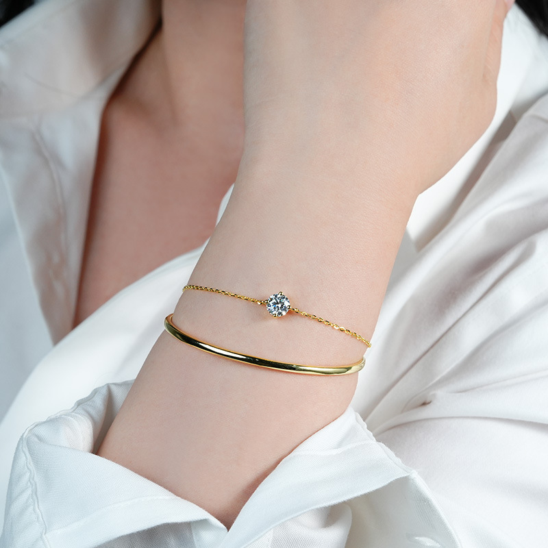 Trendy Women's S925  Silver Stacked Moissanite Bracelet Light Luxury Design