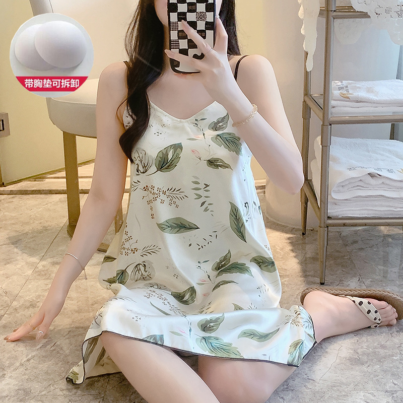 2024 pijama de verano cinta de simulación cojín de pecho delgado de dibujos animados sexy vestido de pijama de ropa de casa de mujer vestido unificado