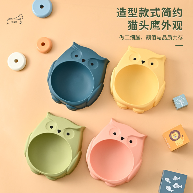 Cuenco para mascotas al por mayor búho elemento de dibujos animados gran capacidad gato tazón antideslizante antidetonante perro vajilla suministros para mascotas