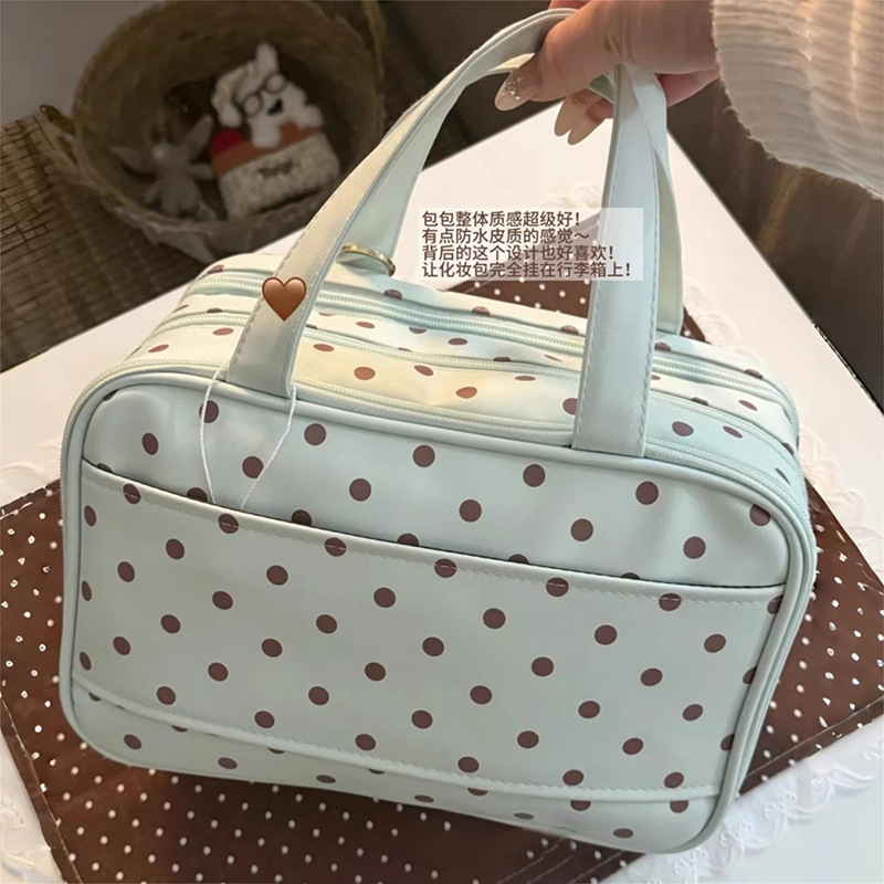 2026 New Slim Polka Dot PU Leather Three-Layer Portable Handheld Makeup Bag Simple Large Capacity Miscellaneous Storage Bag 2026 New Slim Polka Dot PU Leather Three-Layer Portable Handheld Makeup Bag Simple Large Capacity Miscellaneous Storage Bag