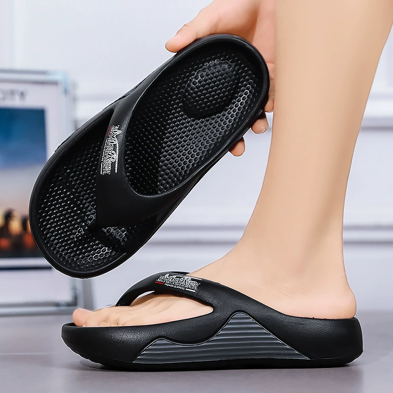 Летние мужские шлепанцы на толстой подошве, модные, простые, легкие шлепанцы, повседневные двухцветные нескользящие пляжные сандалии.