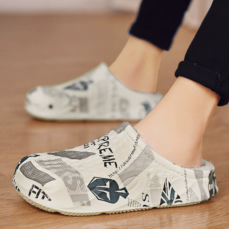 Хлопковые тапочки с толстой подошвой, Мужские осенне-зимние Нескользящие домашние камуфляжные тапочки, теплая сумка, хлопковая обувь на флисовой подкладке, увеличивающие рост