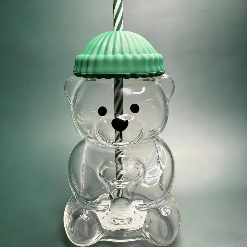 Cross-Border 2026 New Bearista Glass Straw Cup Teddy Bear Cup Glass Straw Cup