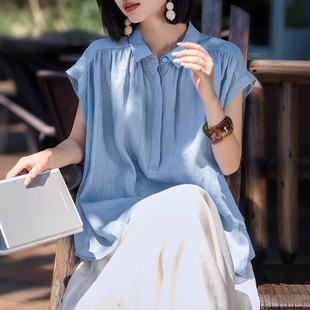 松弛老钱 立领宽松不规则长袖衬衫上衣 Relaxed Old Money Style Stand-Collar Loose Asymmetrical Long-Sleeve Shirt main image 1