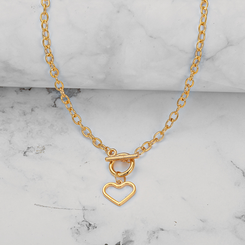 New Heart Pendent Ot Buckle Alloy Thick Clavicle Chain display picture 3