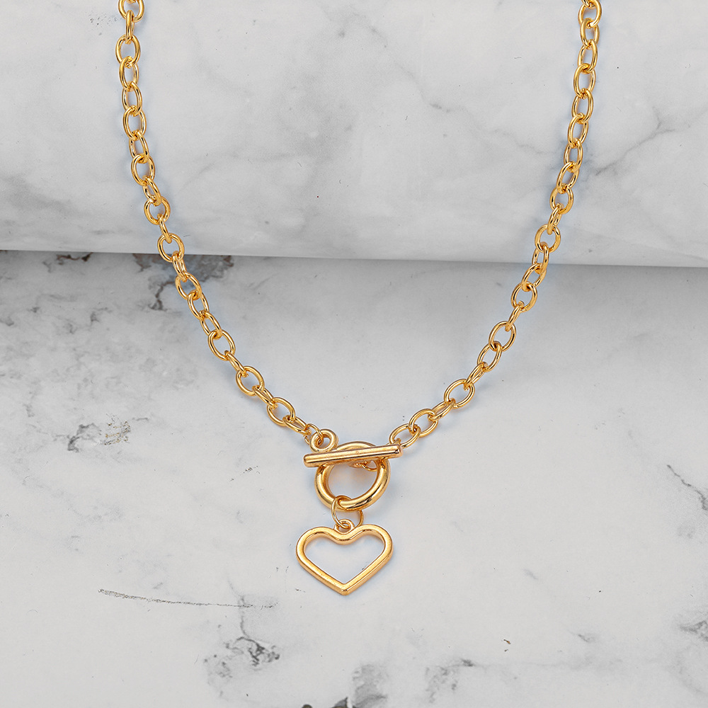 new heart pendent OT buckle alloy thick clavicle chain