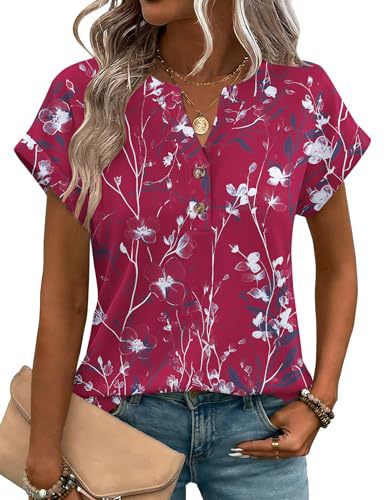 2026 Cross-Border Foreign Trade Independent Site Summer New Heart-Shaped Flower Print Versatile V-Neck_ecoleips.com