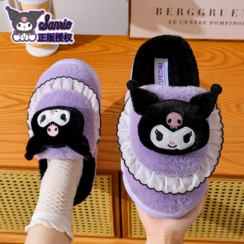 Sanliou zapatillas de algodón para mujeres de invierno caliente de terciopelo sensación de excremento 2025 nuevo tipo de bolsas de tacones de algodón casero zapatos de mujer