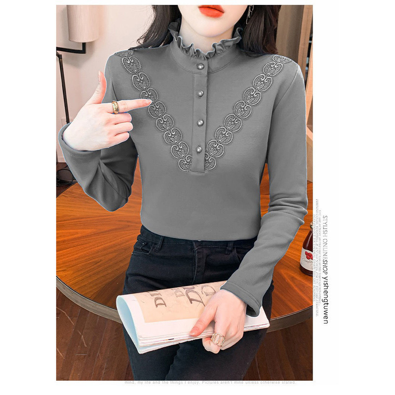 Threaded Velvet Shirt Collar Bottoming Shirt for Women in Autumn and Winter, Large Size Long-Sleeved Warm Top for Middle-Aged and Elderly Mothers Threaded Velvet Shirt Collar Bottoming Shirt for Women in Autumn and Winter, Large Size Long-Sleeved Warm Top for Middle-Aged and Elderly Mothers