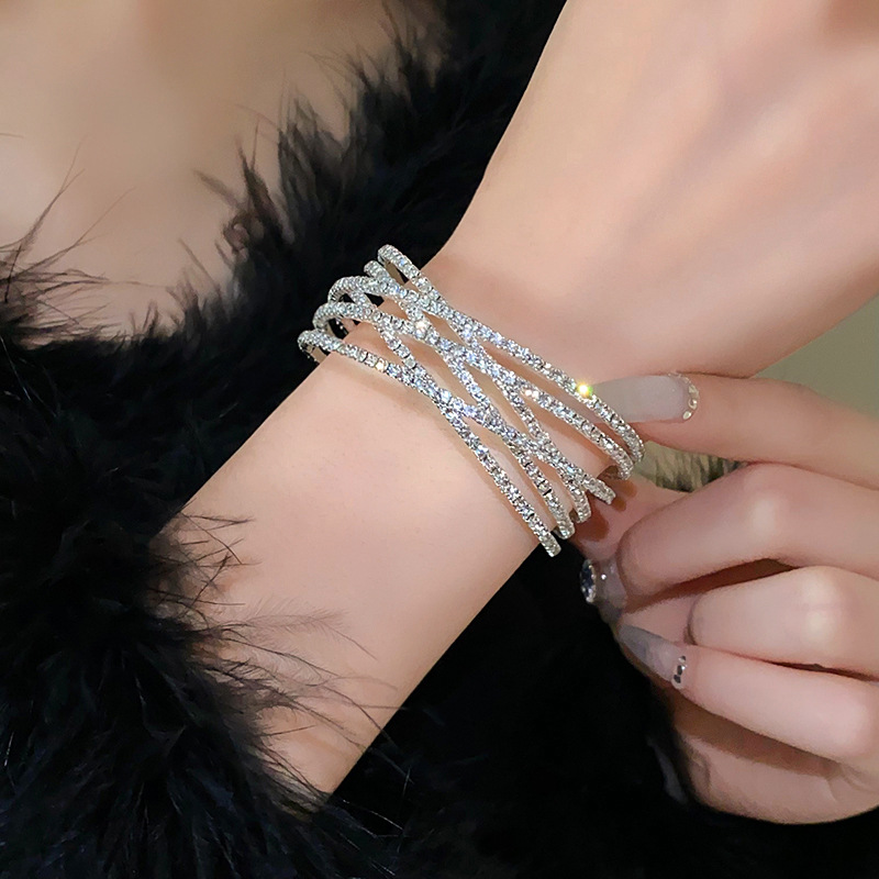 Lines Pattern Copper Lines Rhinestones Bangle
