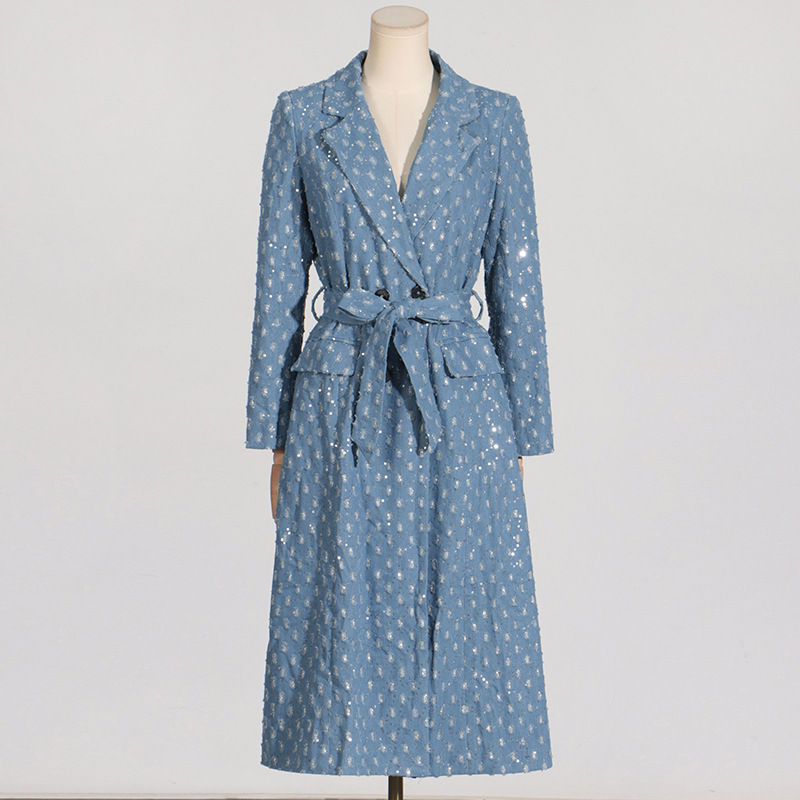 Damenbekleidung Temperament Anzugjacke Herbst neue lange Windjacke vielseitiger Schnürer High-End langer kleiner Anzug_voghion.com