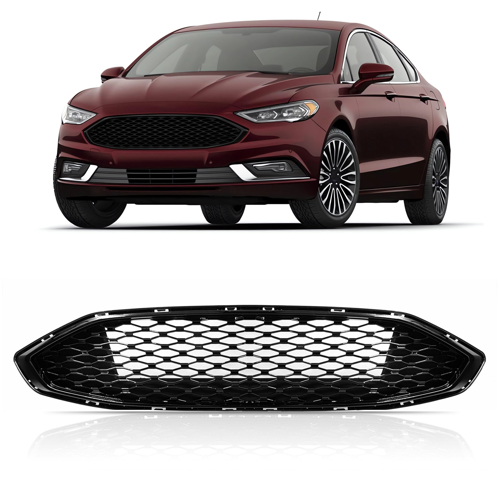 Suitable for Ford Mondeo Fusion 2017-2018 Mid-Grid American Version Modified All-Black Honeycomb Mustang Mid-Grid