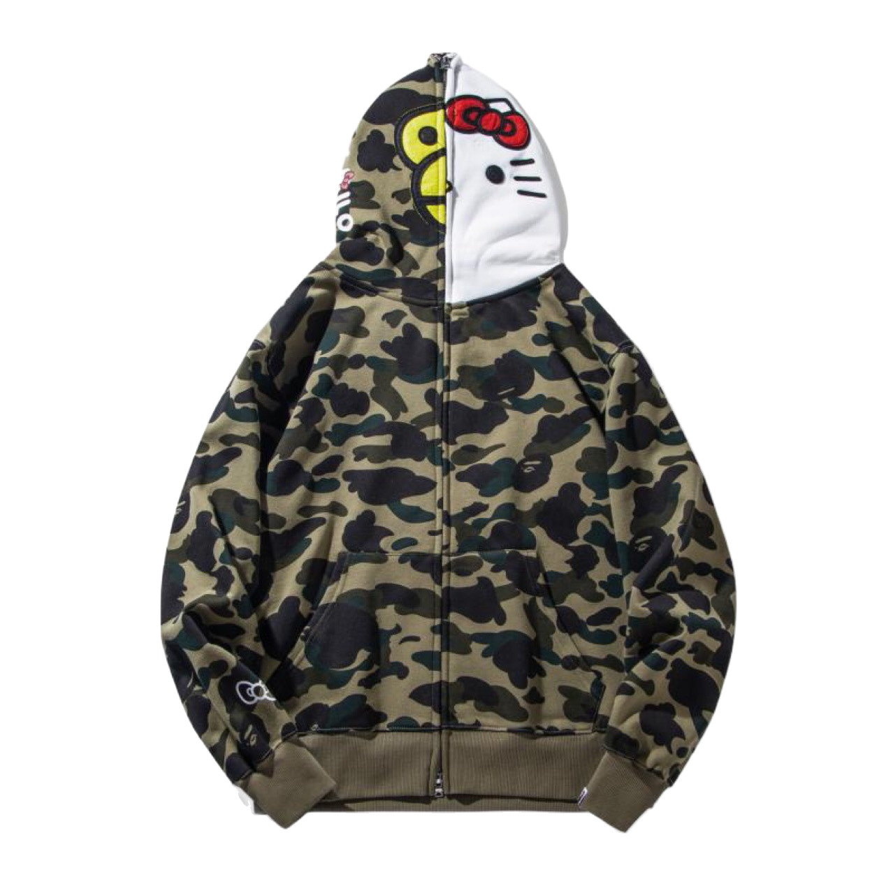 kt 猫 bape 越境貿易ハローキティ迷彩トレーナーメンズ秋冬ベルベットカーディガンジッパー漫画かわいい学生