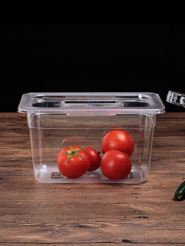 プラスチックの数鉢の麻辣热は野菜のたらいの透明なアクリルの長方形の野菜の箱を選んで野菜のたらいの展示棚の大きいサイズを注文します。|undefined