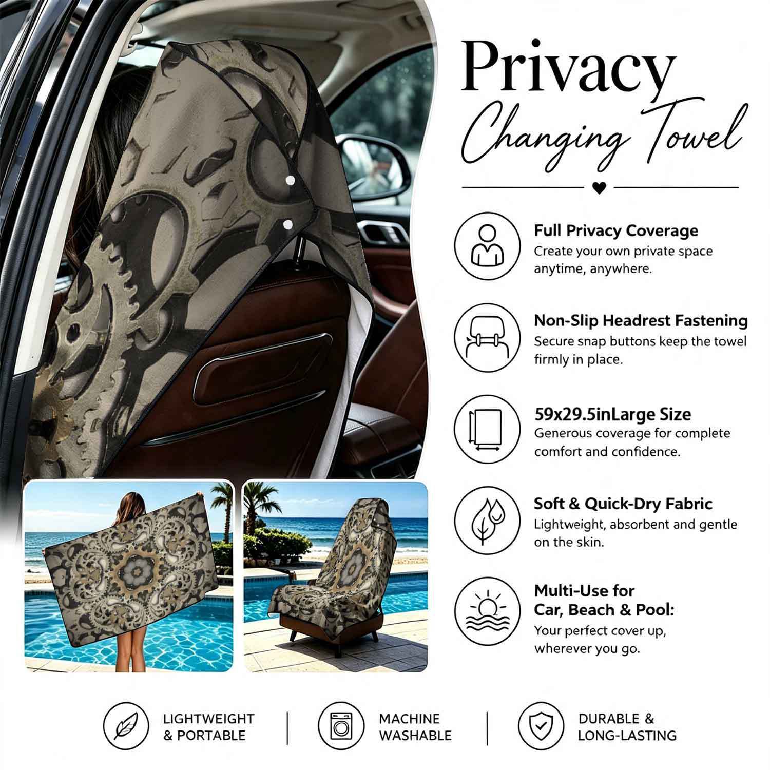 Geometric Bath Towel Car Seat Cover 2-in-1 Microfiber Outdoor Beach Car Dual-Use Universal Seat Cushion