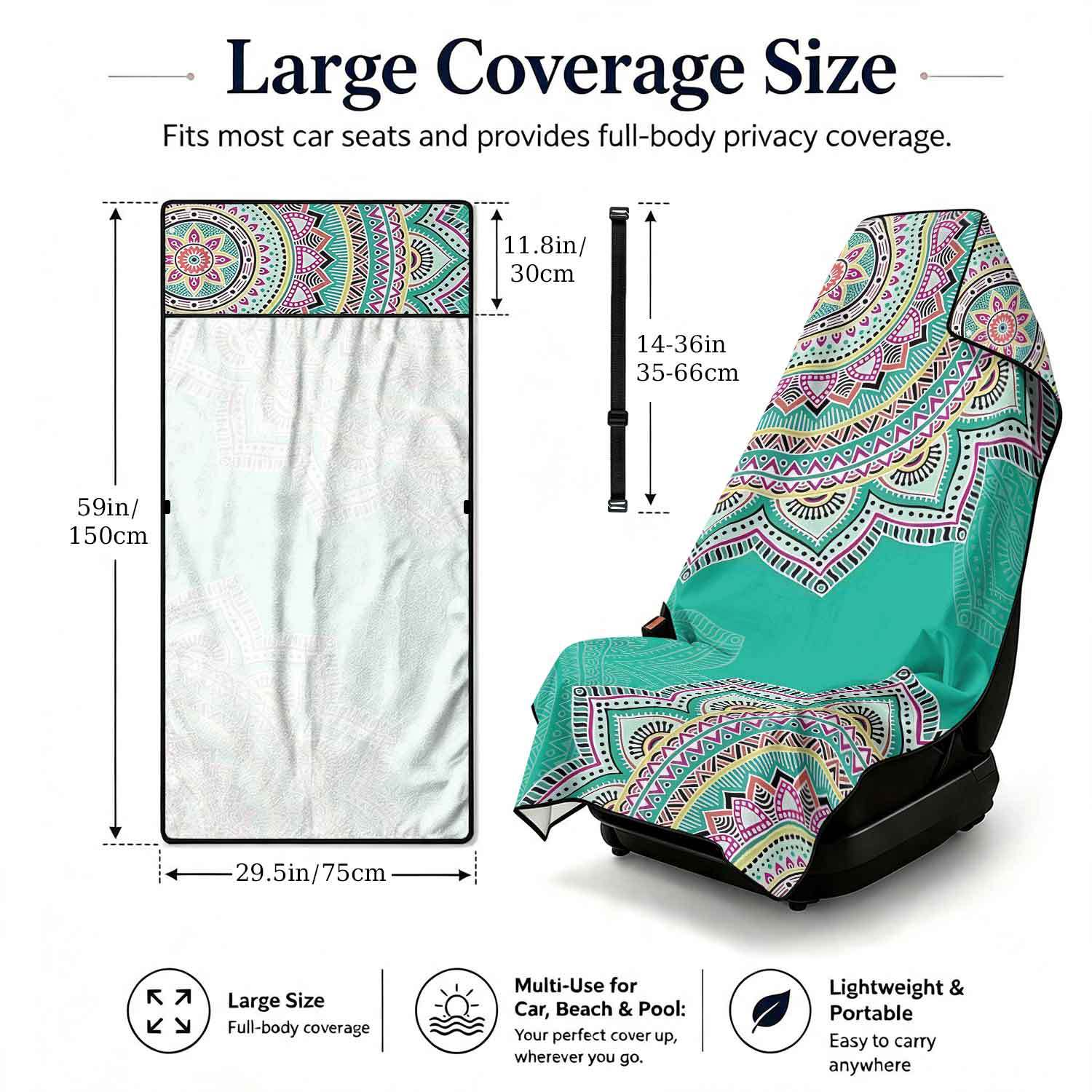 Printed bath towel and car seat cover 2-in-1, ultra-fine fiber outdoor beach and car dual-use universal seat cushion