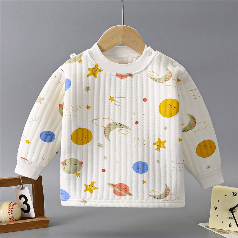 Baby Three-Layer Thermal Tops for Boys and Girls, Autumn and Winter Intimates, Infant Quilted Autumn Clothes, Kidsren's Cotton Base Layers