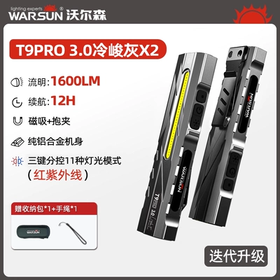 Wolsen T9pro flashlight, strong UV fənərlər - double-packt9pro-cool-grayred-ultraviolet1600-lumenswith-side-light-magnetic-attachment-storage-bag2