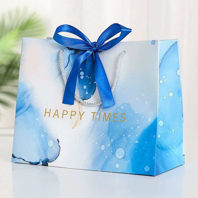 Gift bag (Brand) marble linen, ribbon & rope handles, multiple sizes for birthday gifts