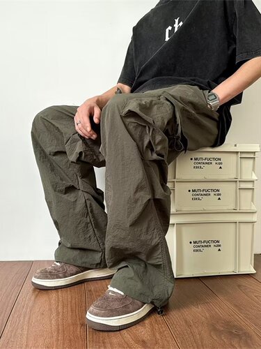 Men's overalls spring and autumn new style Japanese retro high street handsome assault pants multi-pocket parachute casual trousers