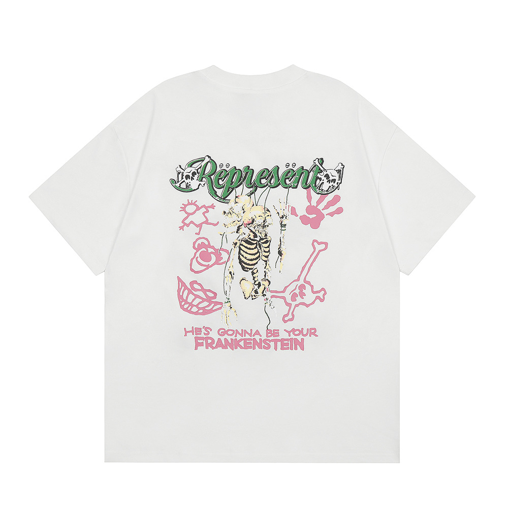 High Street REPRESENT Impresión de letras minimalistas desgastado retro lavado hombres y mujeres sueltos camiseta casual de manga corta marea