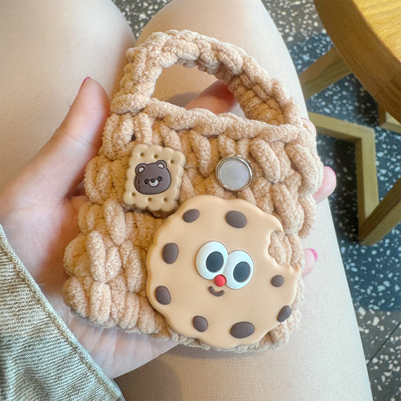 Galletas multicolor tejido a mano bolsa de auriculares anticaídas cubierta de auriculares bluetooth peluche mini cambio de almacenamiento