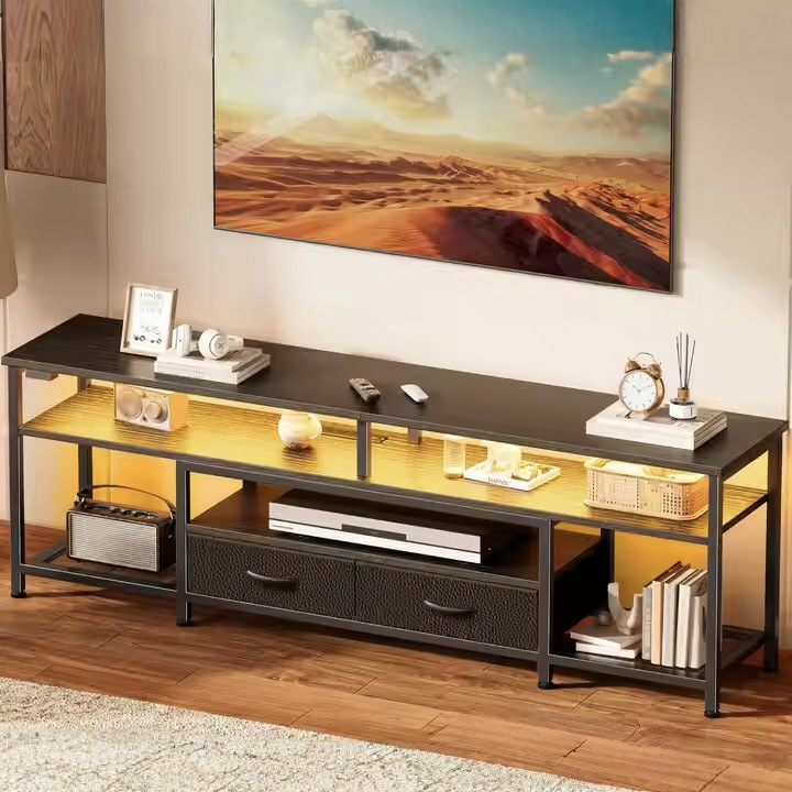 跨境带USB电源实木电视柜客厅靠墙含LED氛围灯显示器置物收纳柜子