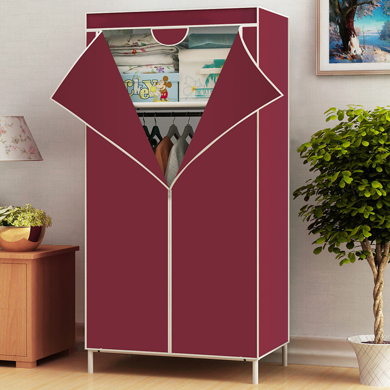 Simple Fabric Wardrobe Dustproof Wardrobe Rental Room Thickened Steel Pipe Zipper Wardrobe Fully Enclosed Steel Pipe Fabric Wardrobe Metal
