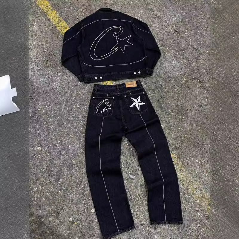 Corteiz C-Star Denim Set 2-Piece Black