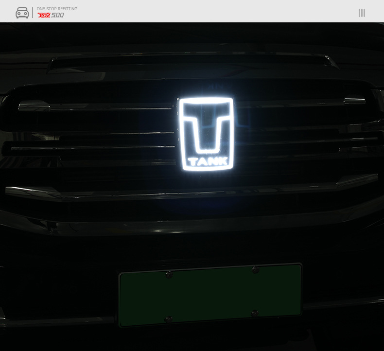 Tank 500 with Illuminated Grille Emblem, 26 Models Hi4T/Z Personalized Luminous Car Emblem Led Lights Off-Road Modification Exterior Decoration