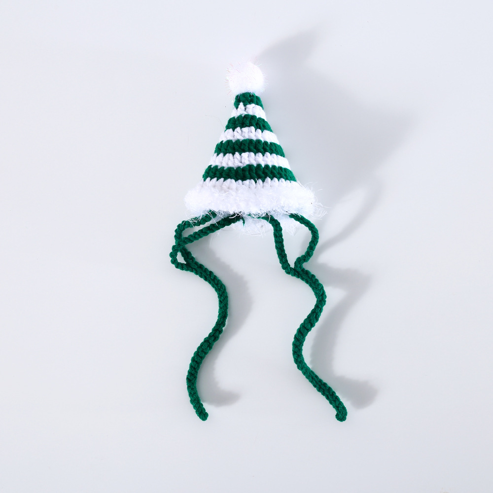 Mascota gato oso de peluche conejo perro lana mano gancho rojo y verde rayado tridimensional sombrero de Navidad accesorios tocado image 8