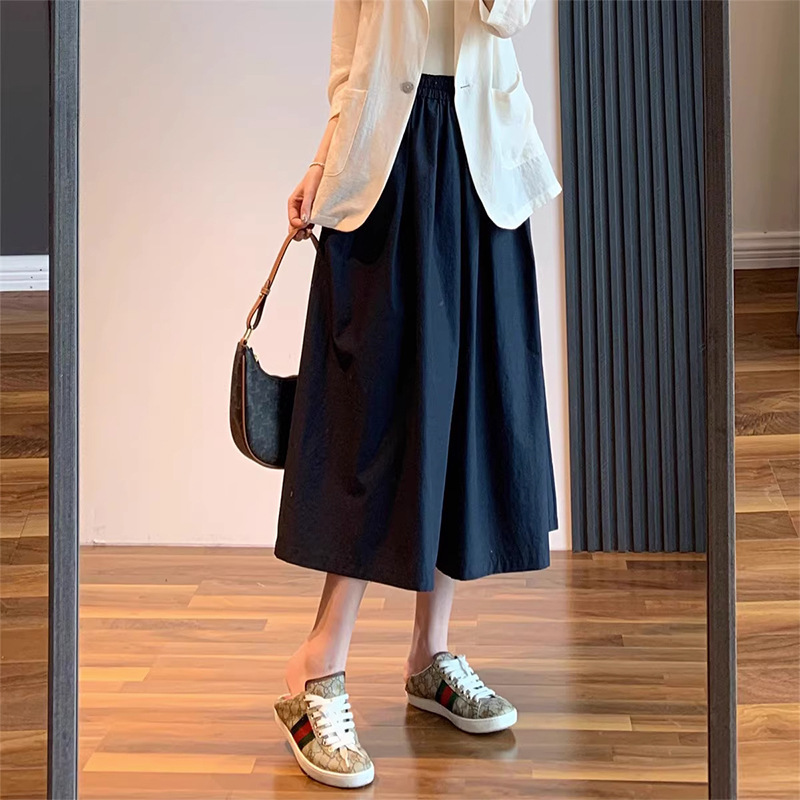 Paper Bag Culottes Quick-Drying Cropped Pants 2024 Summer New Design High-Waist Slimming Look Casual Wide-Leg Pants for Women