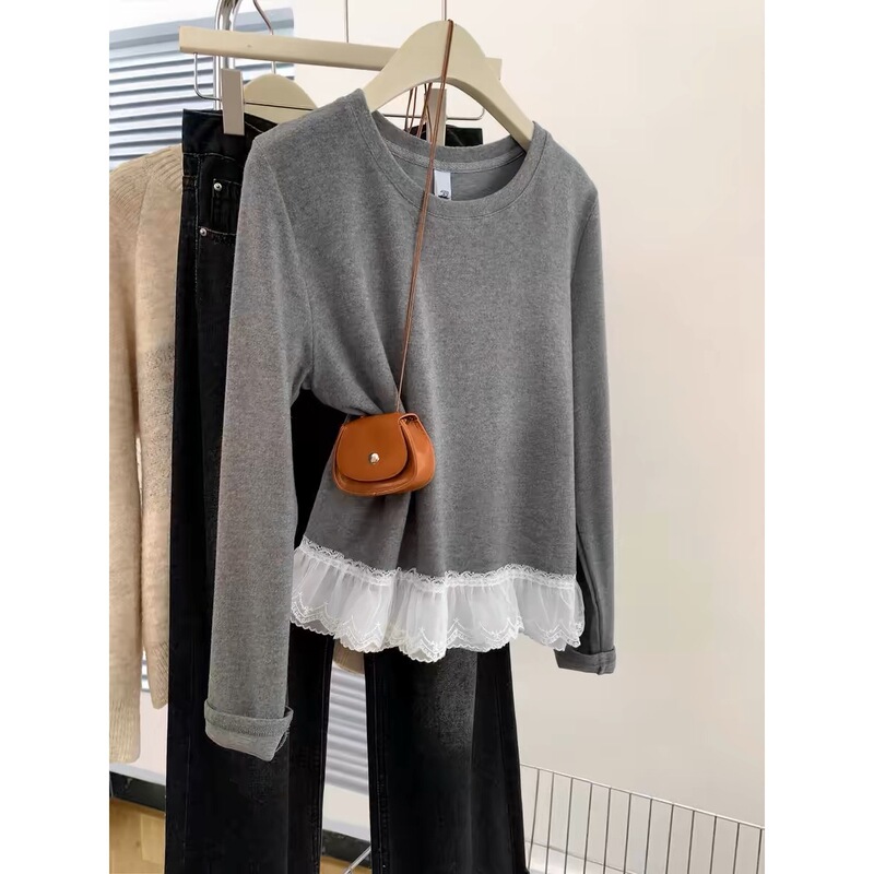 Outlet~ Clearance Sale Lace Trim German Velvet Long Sleeve T-Shirt for Women, Autumn/Winter Design, Loose Fit Top Wholesale Outlet~ Clearance Sale Lace Trim German Velvet Long Sleeve T-Shirt for Women, Autumn/Winter Design, Loose Fit Top Wholesale