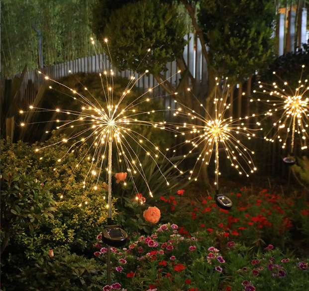 銅線ライトストリング 屋外防水 庭園 星型 たんぽぽ型 装飾ライト LED ソーラー式 地上設置花火ライト