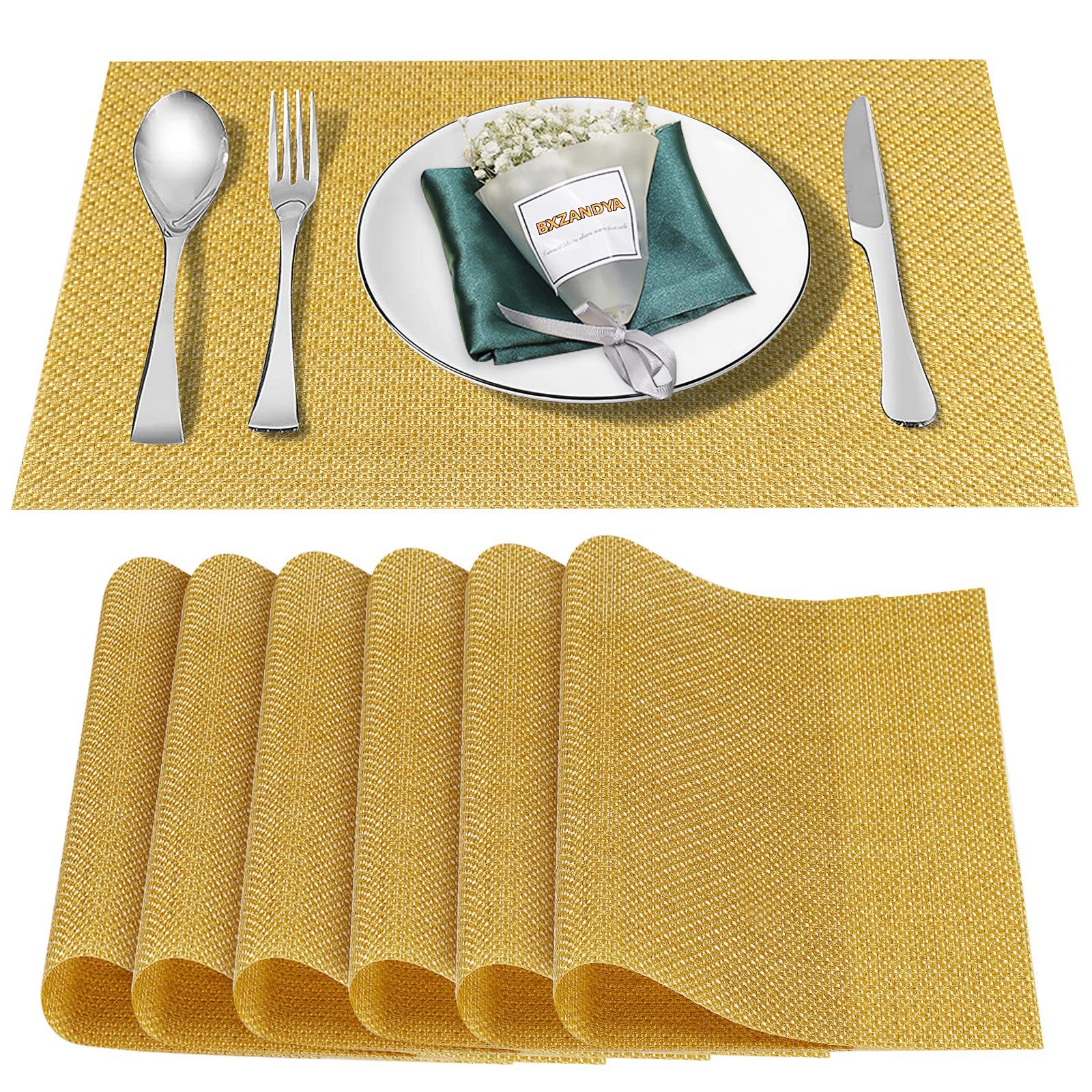 Venta caliente transfronteriza manteles de oro de seda brillante PVC Western placemat color de aislamiento antideslizante estera del hotel almohadilla decorativa estera
