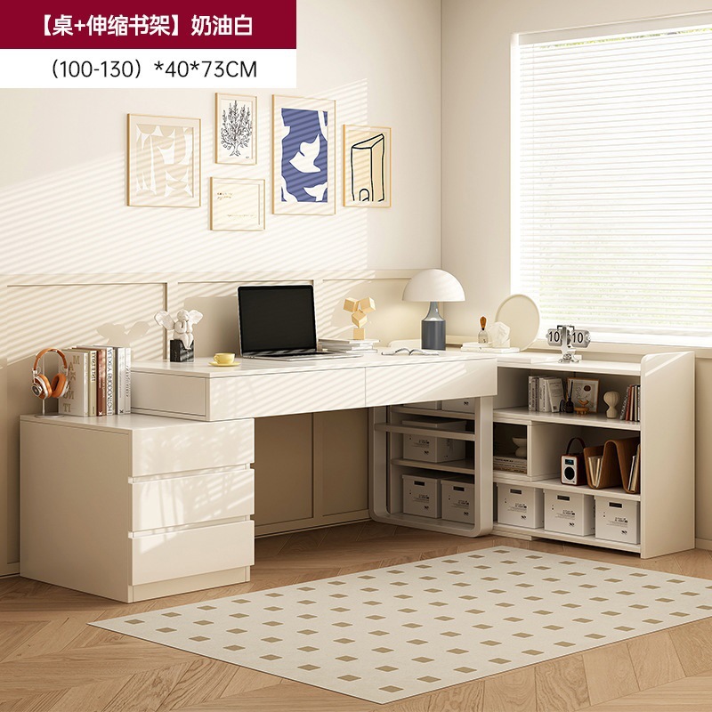 [테이블 + 수납식 책장 조합] 100cm 크림화이트✦♜