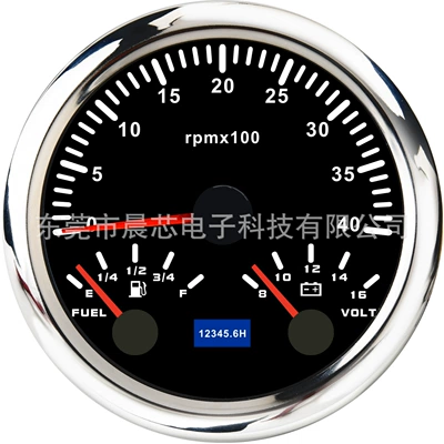 8-16V Pointer Multi-Function Three-In-One – automobile instrument - cx8293-black-dial-silver-cap-4k-rpm-oil-level-voltage-8-16v
