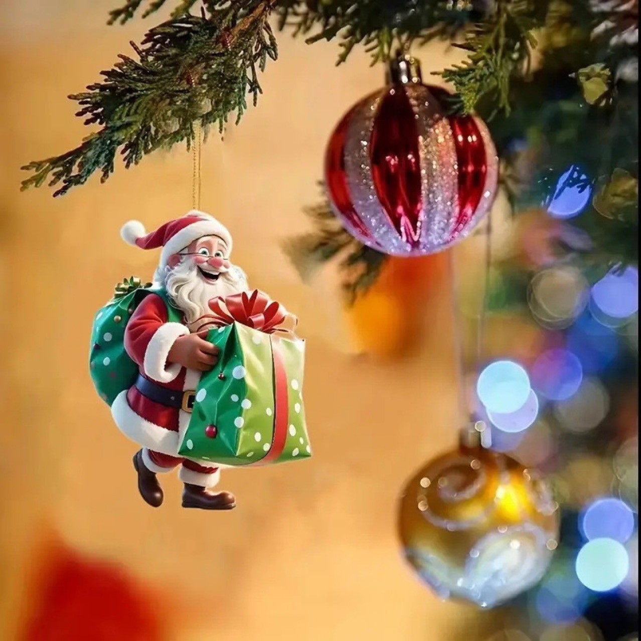 Nuevo acrílico plano Santa Navidad Navidad decoración del árbol de Navidad colgante de espejo retrovisor
