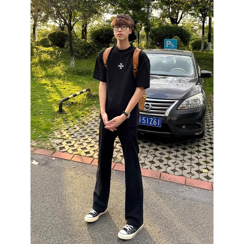 Cleanfit Black Flared Trousers Men's Summer American High Street Vibe Pants Cool Style Slim Straight Pants