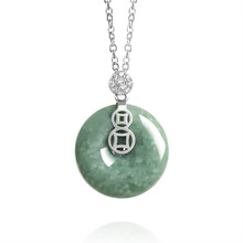天然翡翠A货豆绿小平安扣吊坠S925银镶冰种玉石挂件项链女款批发