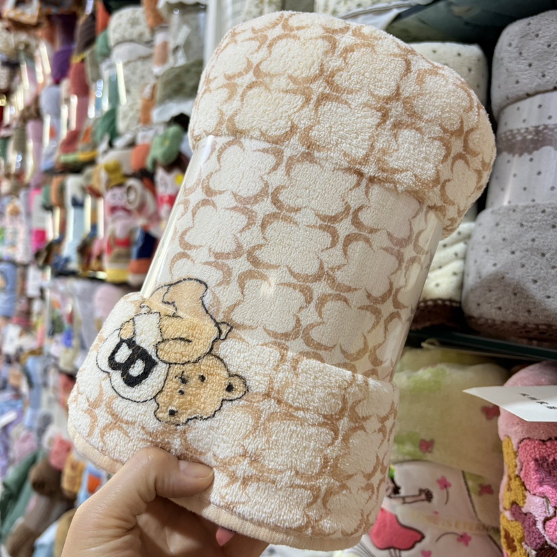 Plaid Bear Coral Fleece Non-Shedding Towel Bath Towel Square Towel Thick Absorbent Non-Shedding Cartoon Set Gift Set